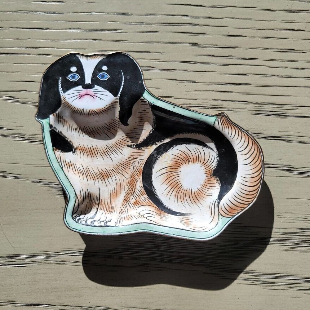 Cat Rabbit Bunny Metal Enamel Dish Trinket Tray Hand Painted Seymour Mann Style